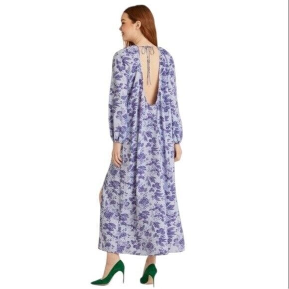 HILL HOUSE Simone Maxi Open Back Dress in Lilac Tonal Floral - Picture 3 of 11